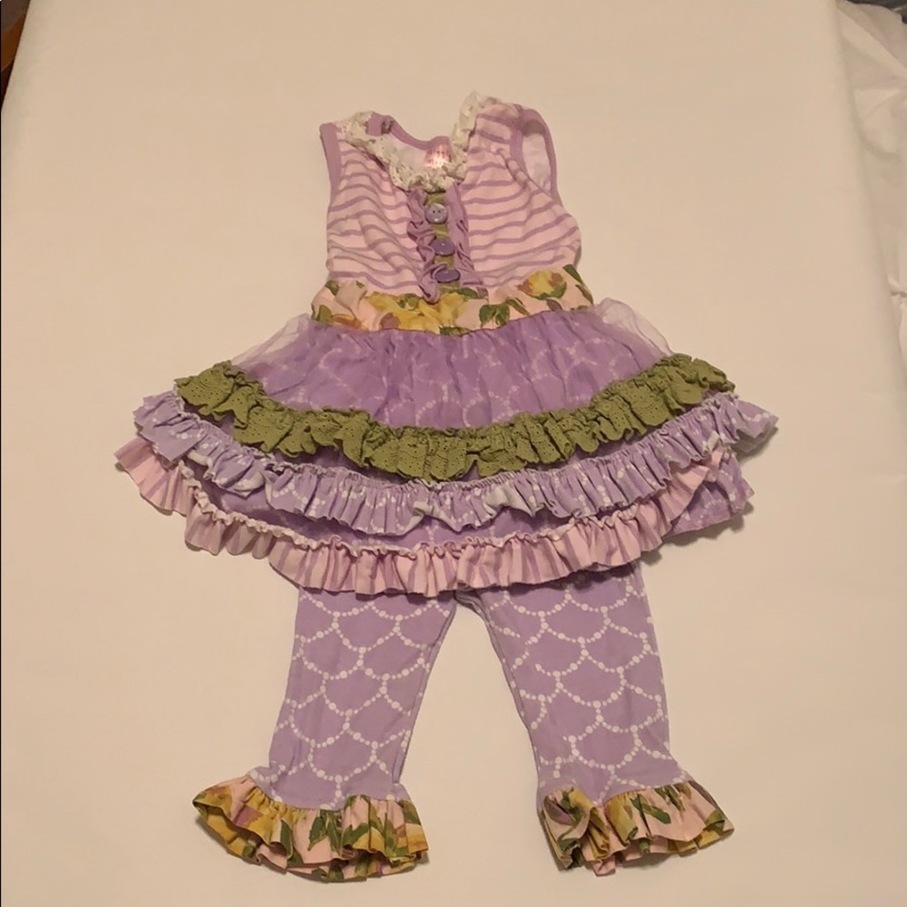 Giggle Moon 2T Purple & Lemon Print Outfit